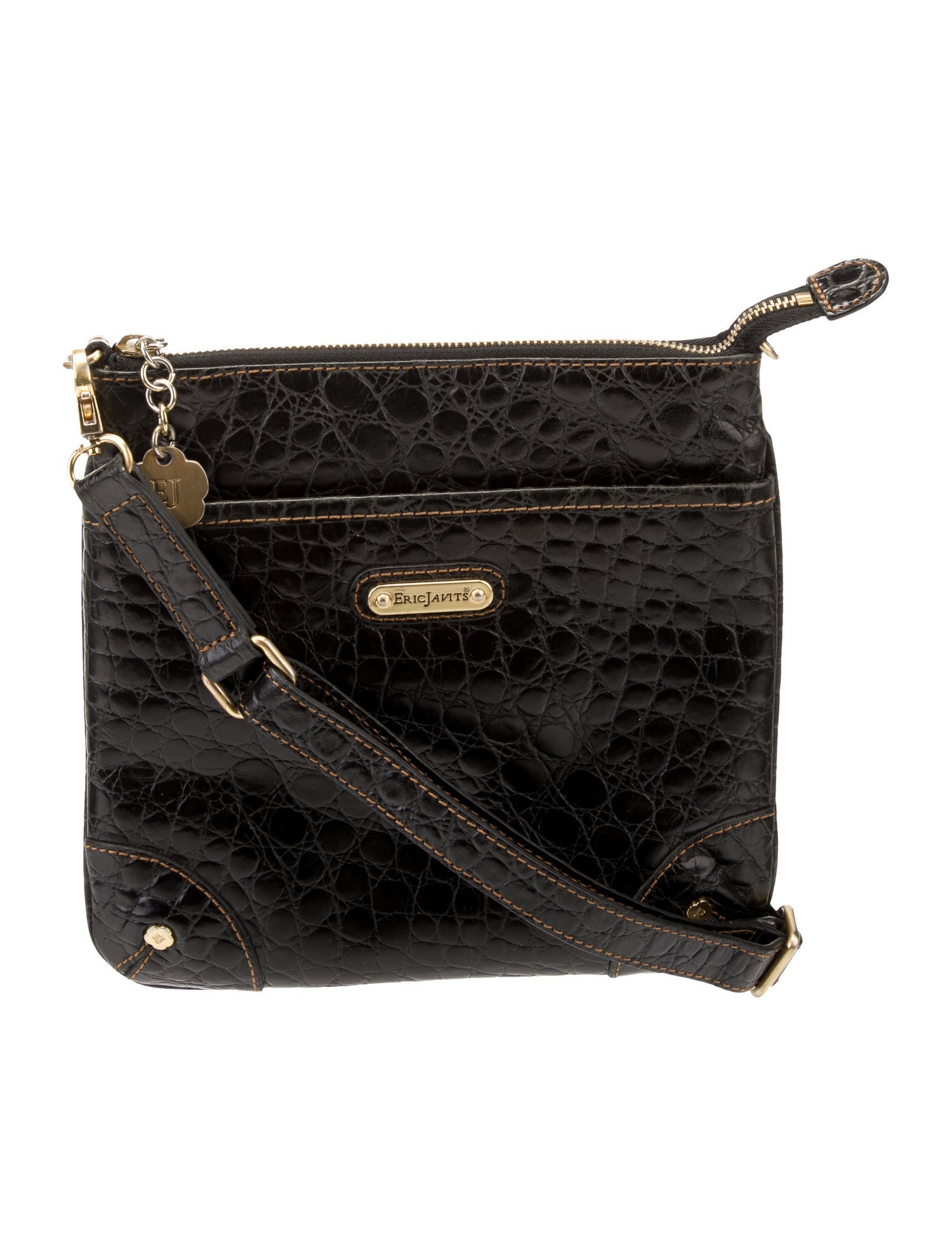 Eric Javits Embossed Leather Crossbody Black Crossbody Bags, Handbags