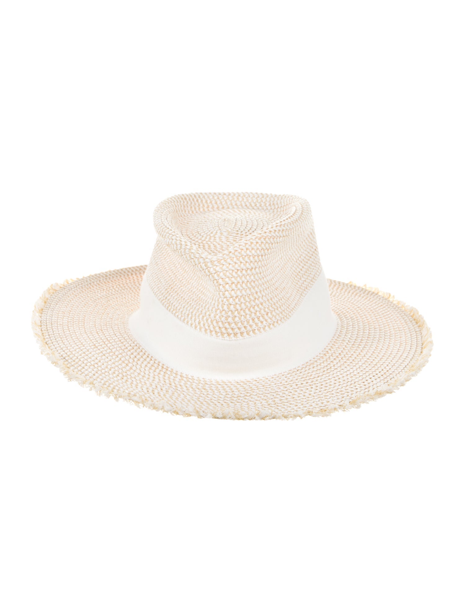 Eric Javits Neutral Leather Pattern Print Boater Hat