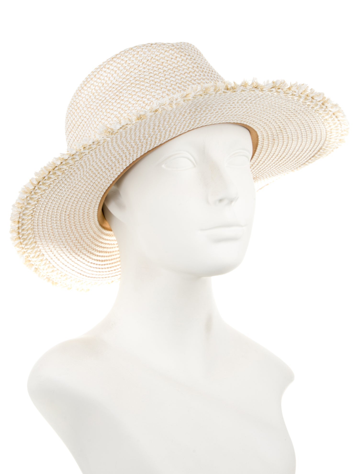 Eric Javits Neutral Leather Pattern Print Boater Hat