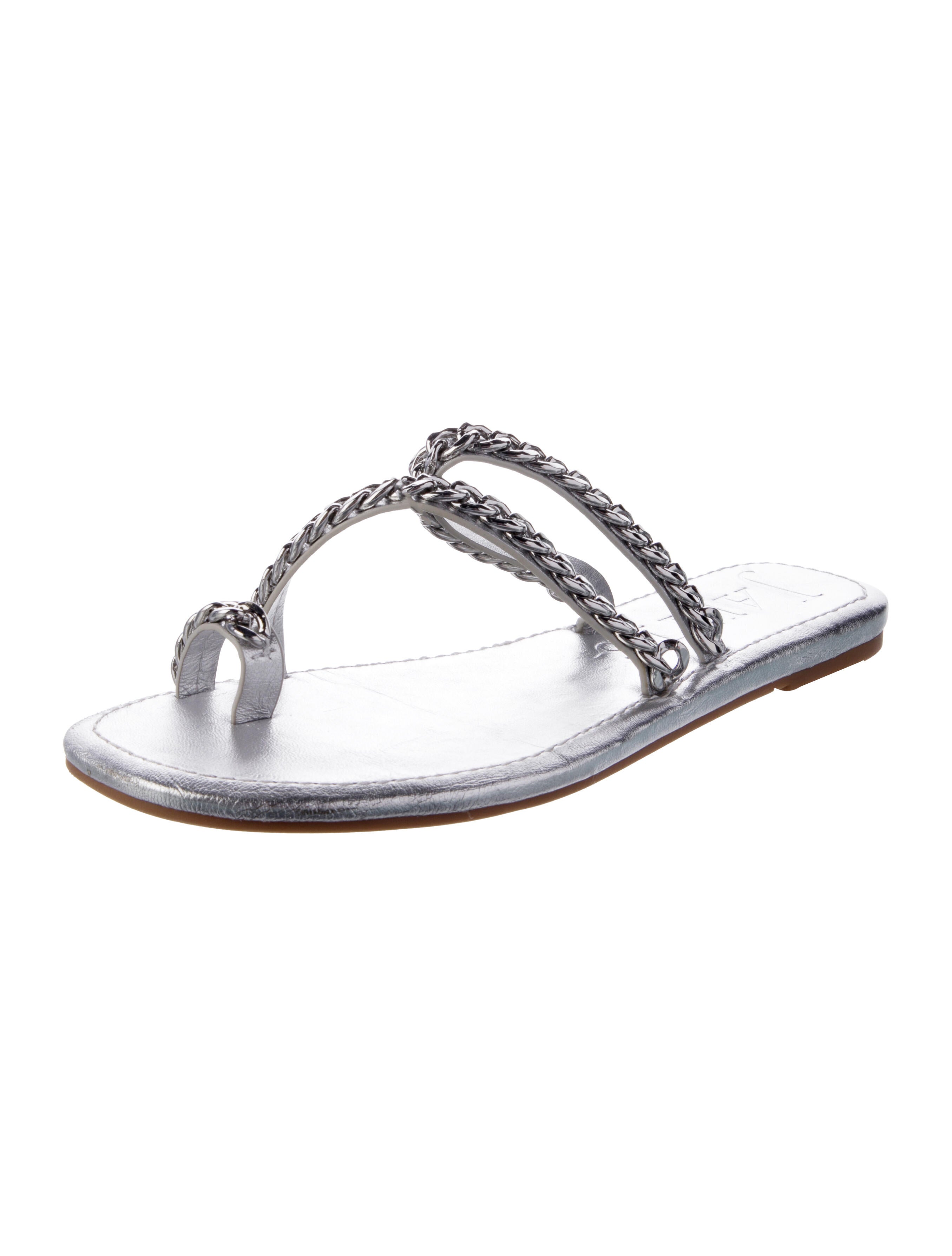 Eric Javits Leather Chain-Link Accents Slides