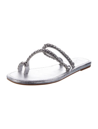 Eric Javits Leather Chain-Link Accents Slides