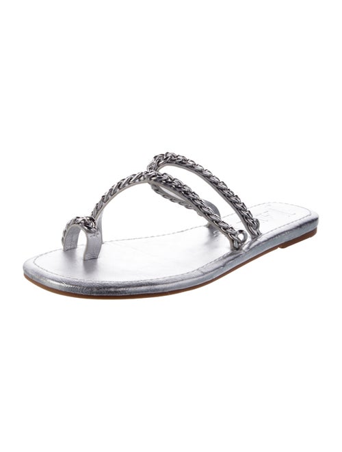 Eric Javits Leather Chain-Link Accents Slides