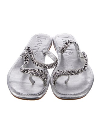 Eric Javits Leather Chain-Link Accents Slides