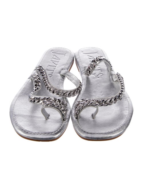 Eric Javits Leather Chain-Link Accents Slides