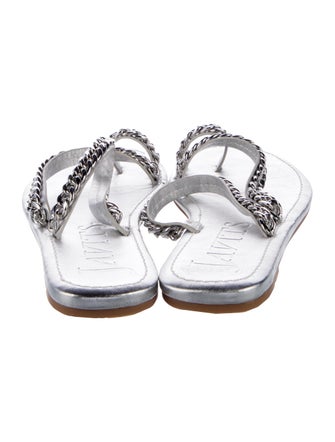 Eric Javits Leather Chain-Link Accents Slides