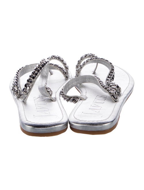 Eric Javits Leather Chain-Link Accents Slides