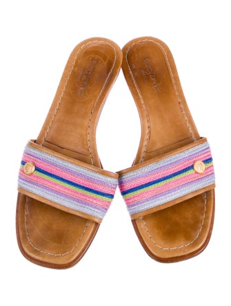 Eric Javits Leather Striped Slides