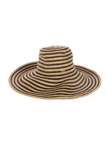 Pre-owned Eric Javits Pattern Print Straw Woven Sun Hat In Neutral