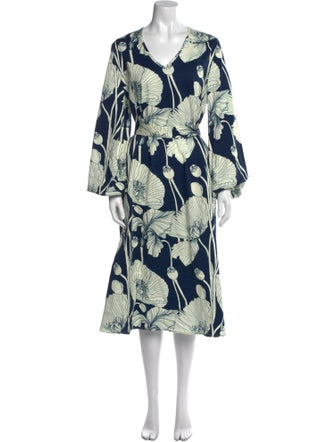 Eleanor Leftwich Floral Print Midi Length Dress