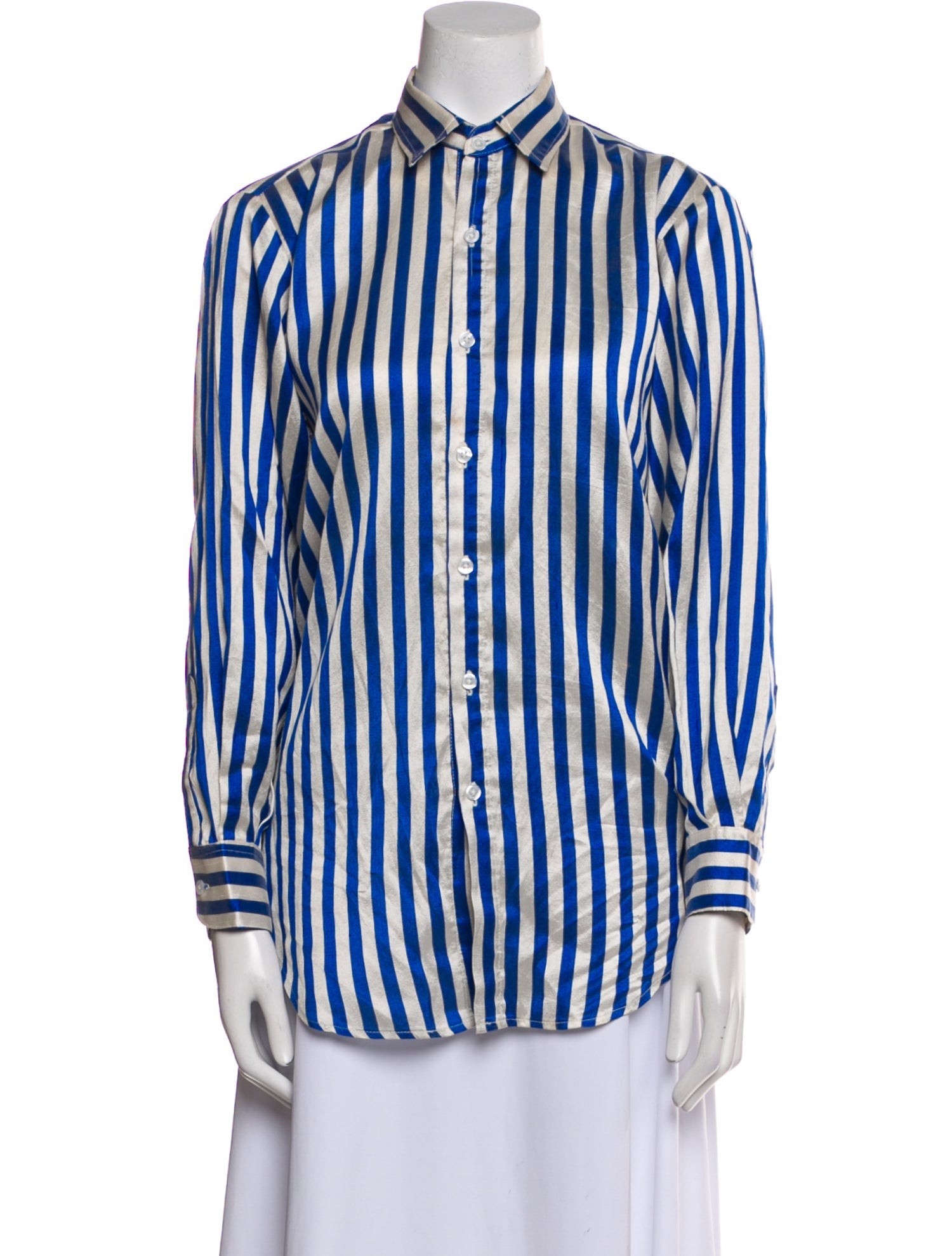Eleanor Leftwich Silk Striped Button-Up Top