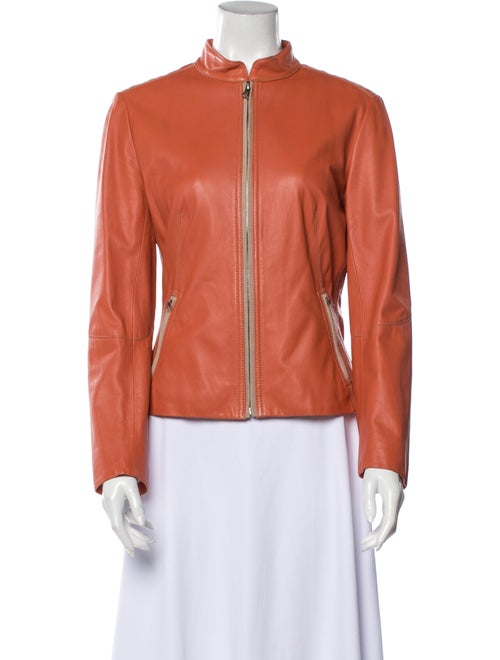 Elie Tahari Leather Biker Jacket Orange