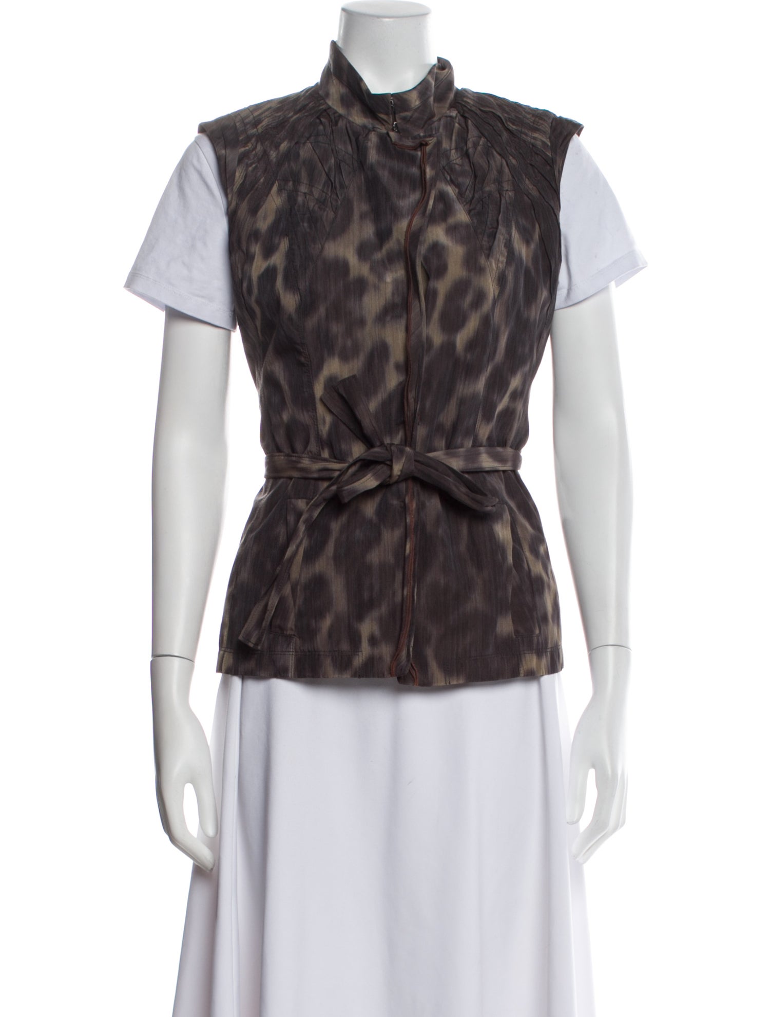 Elie Tahari Animal Print Mock Neck Button-Up Top