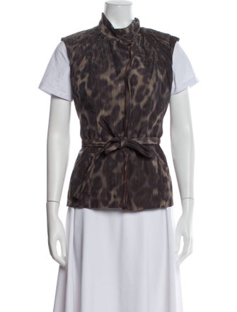 Elie Tahari Animal Print Mock Neck Button-Up Top