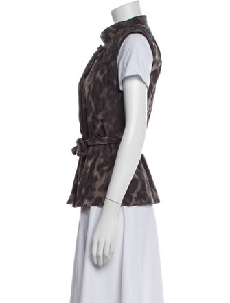 Elie Tahari Animal Print Mock Neck Button-Up Top