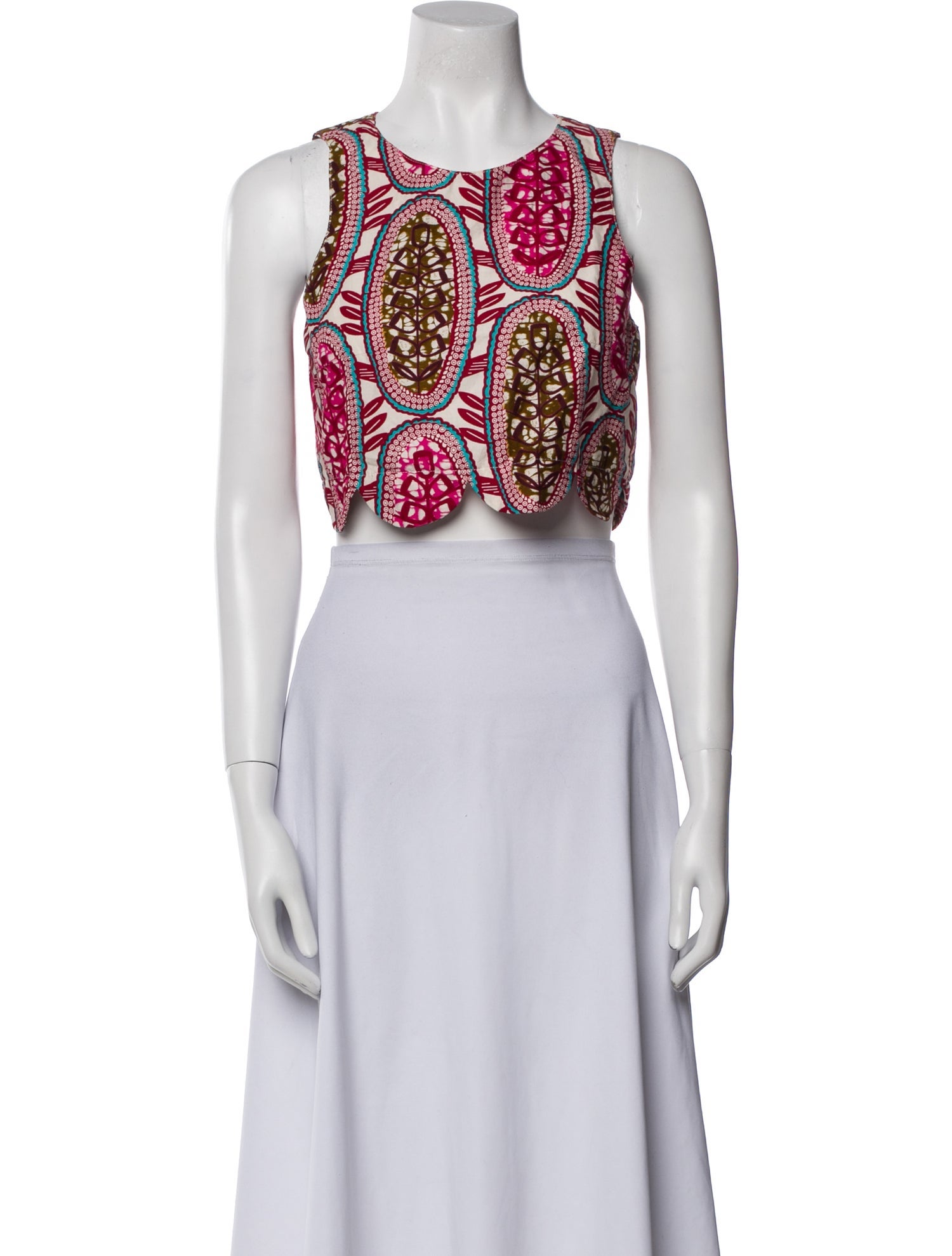Eponine London Paisley Print Scoop Neck Crop Top