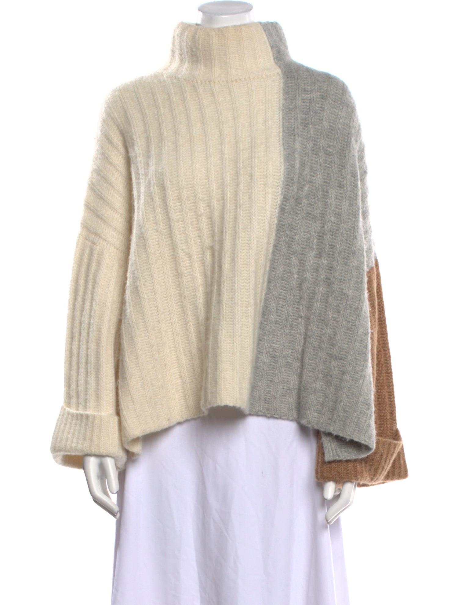 Eleven Six Colorblock Pattern Mock Neck Sweater