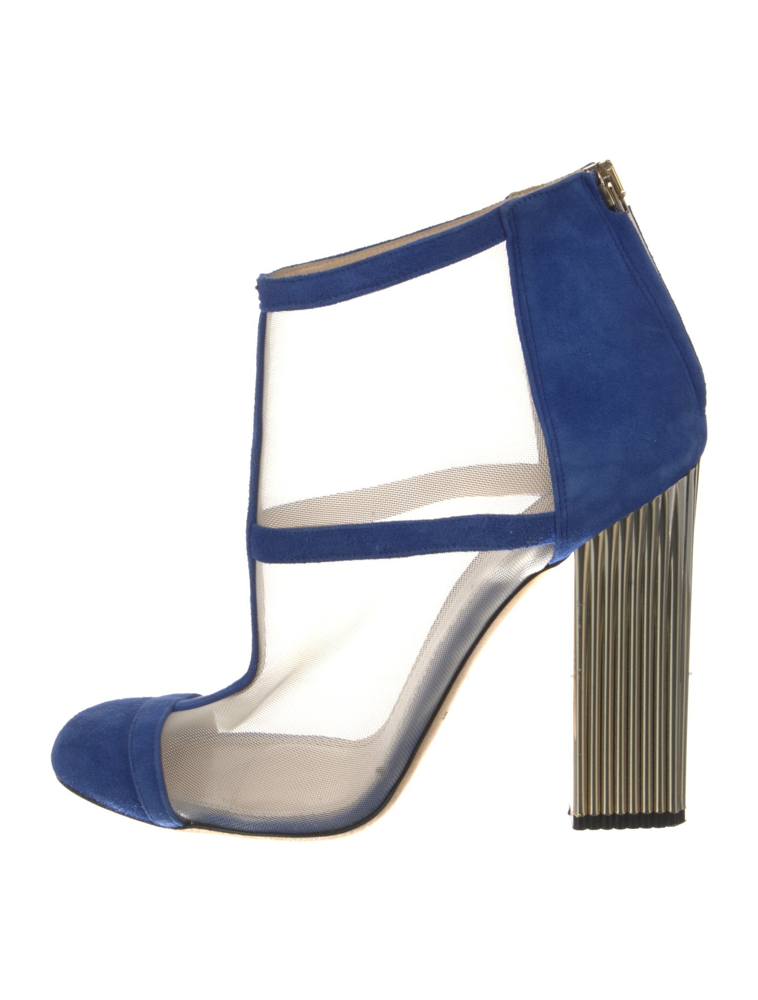 Elisabetta Franchi Suede Mesh Accents T-Strap Pumps