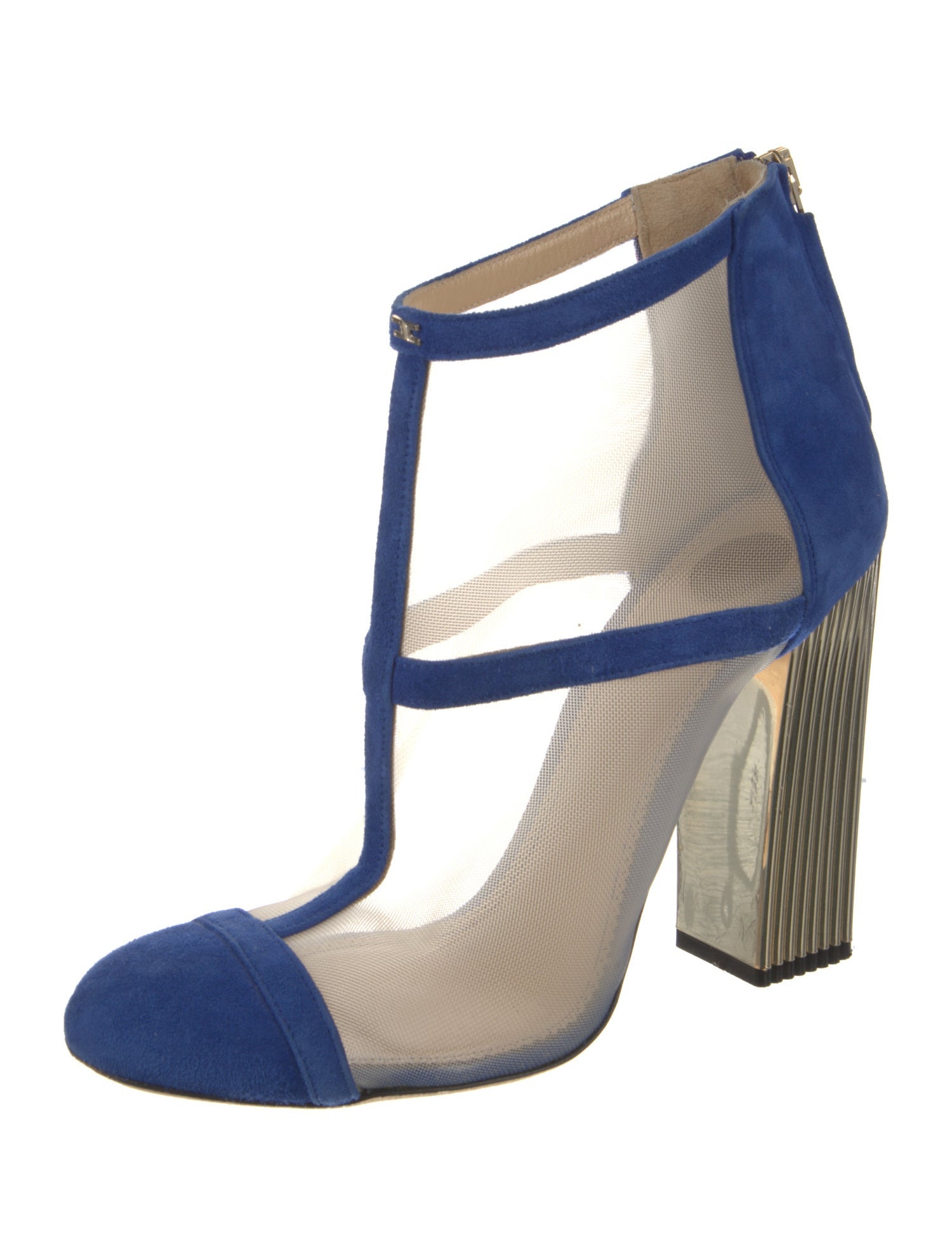 Elisabetta Franchi Suede Mesh Accents T-Strap Pumps