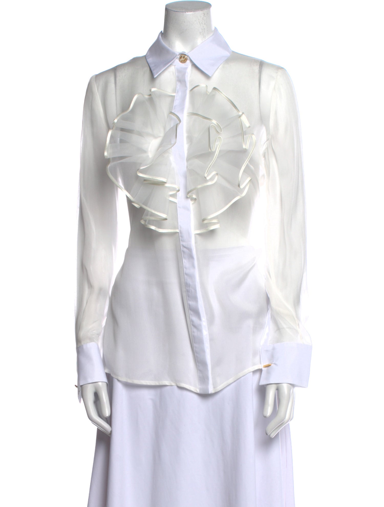 Elisabetta Franchi Silk Long Sleeve Button-Up Top