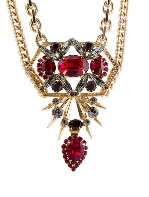 Elizabeth Cole Crystal Double Strand Pendant Chain Necklace