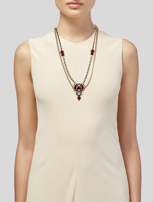 Elizabeth Cole Crystal Double Strand Pendant Chain Necklace