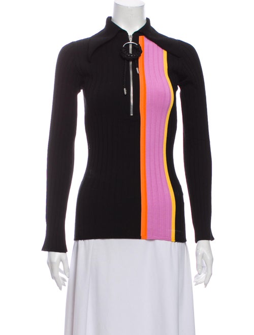 Ellery Striped Mock Neck Sweater Black