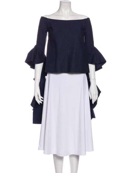 Ellery Linen Off-The-Shoulder Blouse Blue