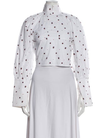 Ellery Polka Dot Print Mock Neck Crop Top