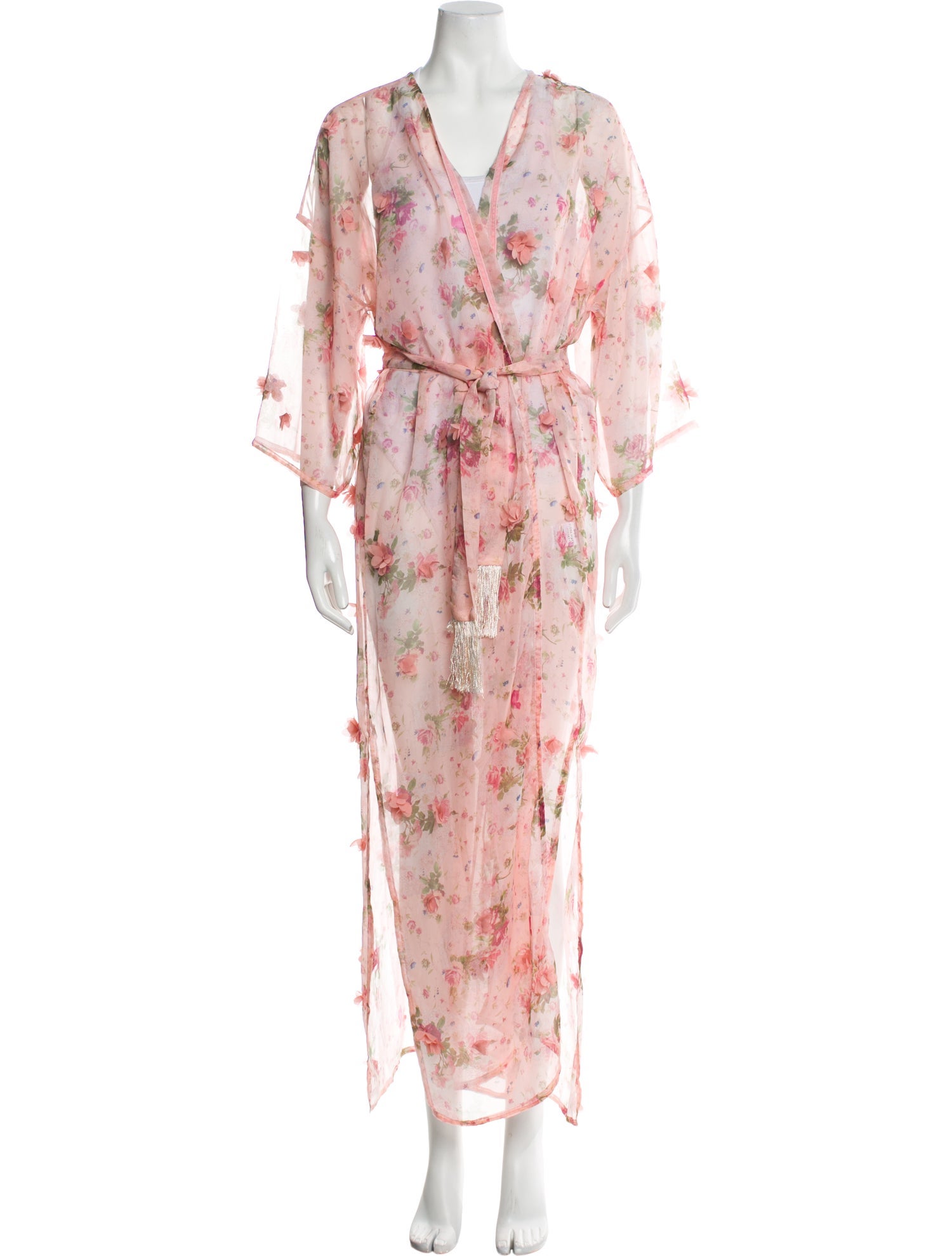 Elena Makri Printed Fringe Trim Accent Robe