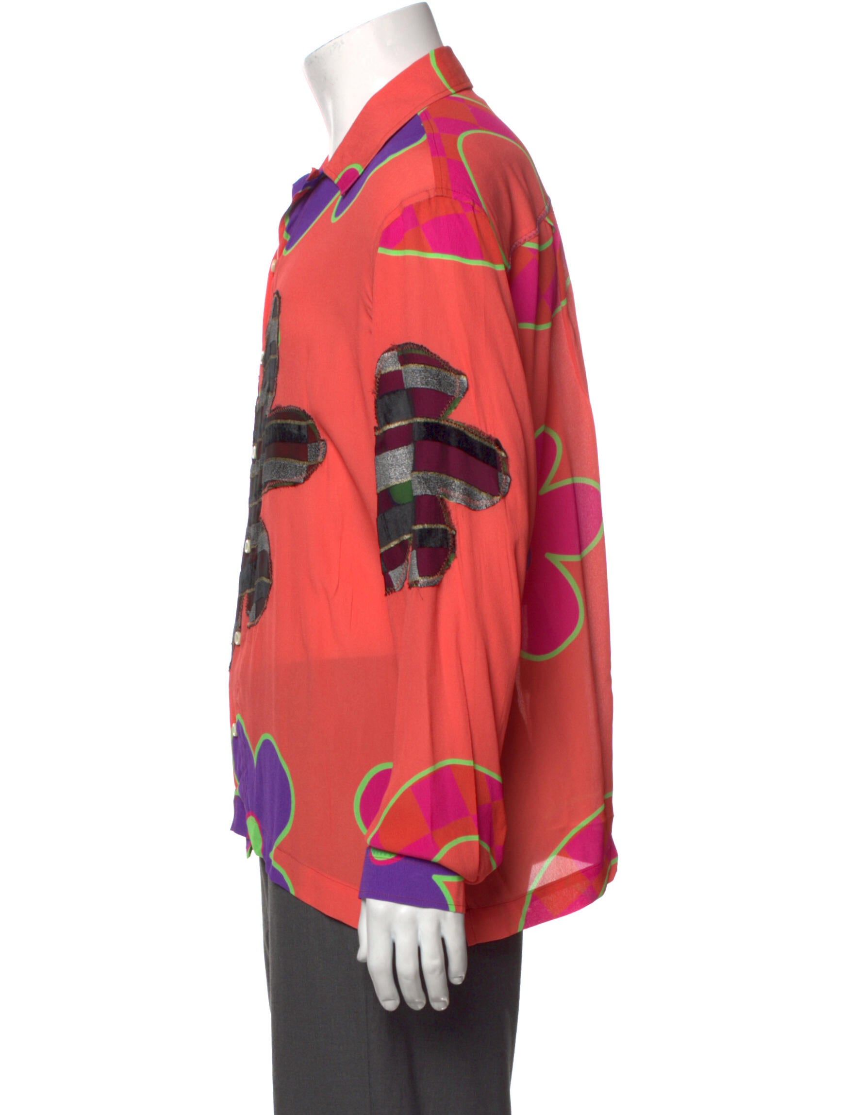 ERL Floral Print Long Sleeve Dress Shirt Orange Dress Shirts