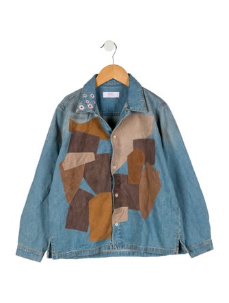 ERL Boys' Distressed Denim Long Sleeve Button Up Shirt