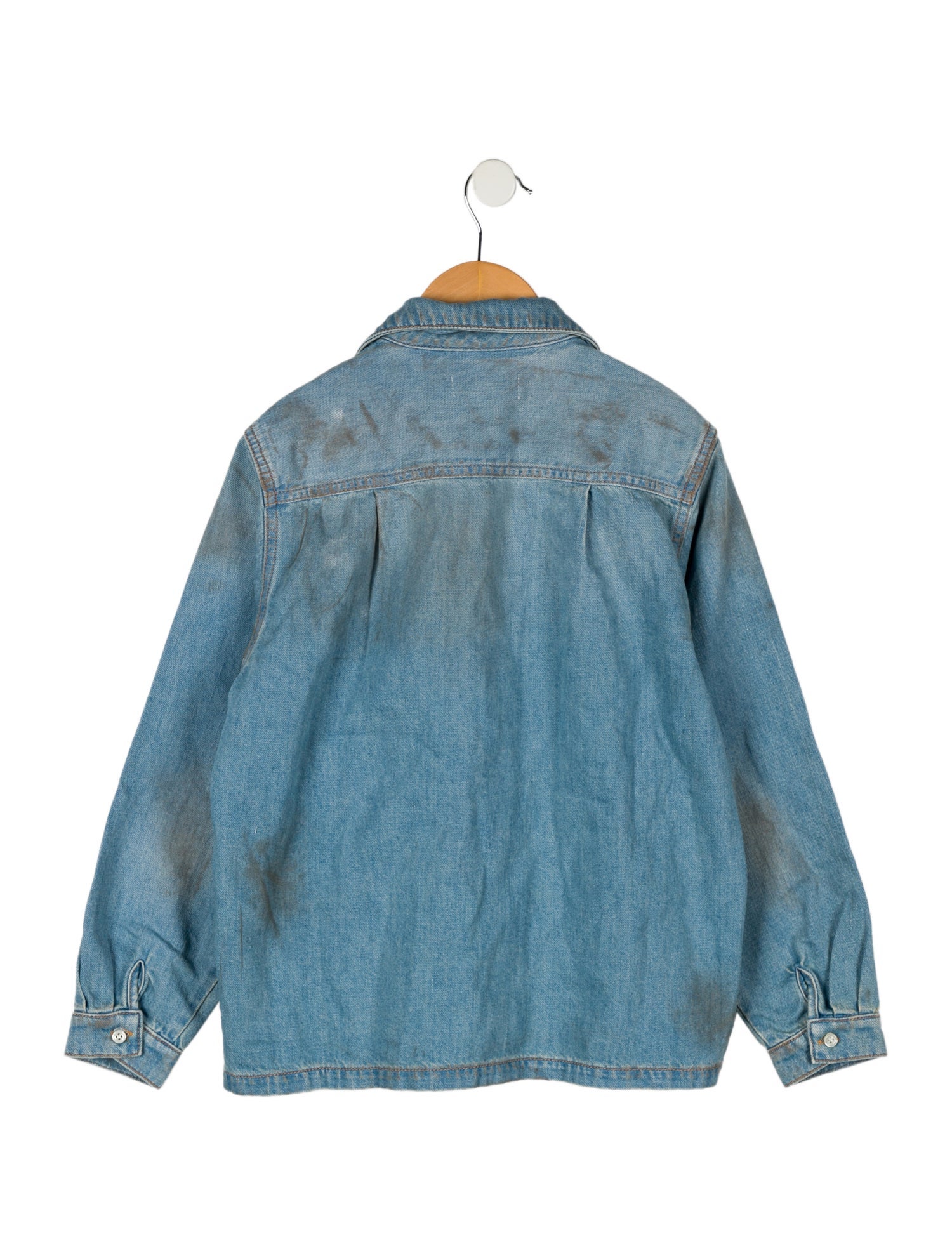 ERL Boys' Distressed Denim Long Sleeve Button Up Shirt