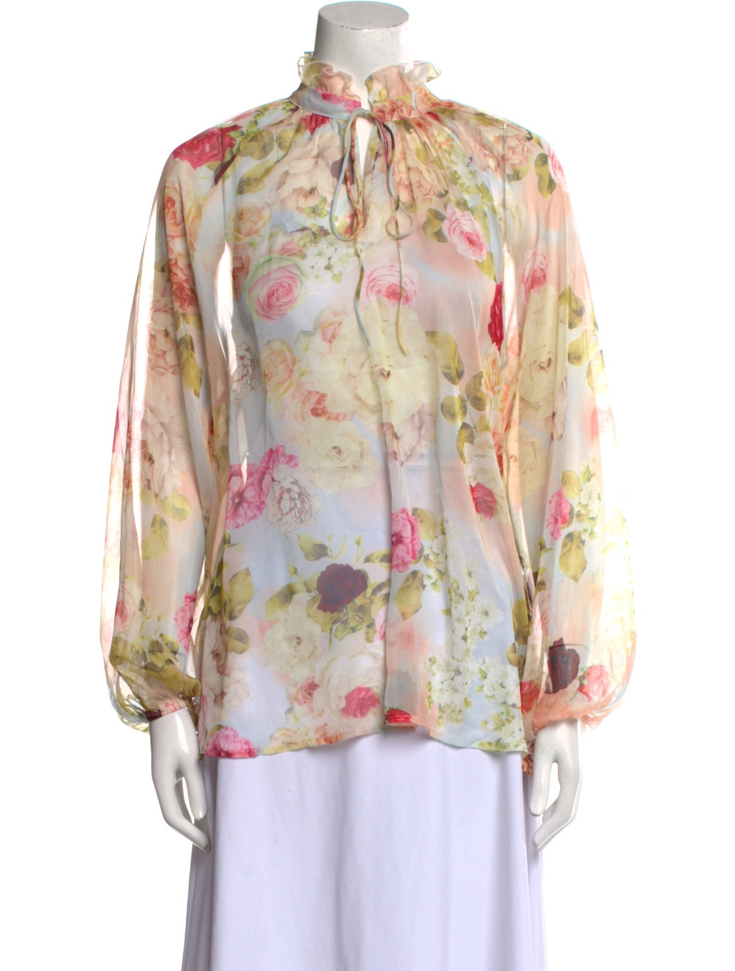 Elisabetta Panerai Floral Print Mock Neck Blouse