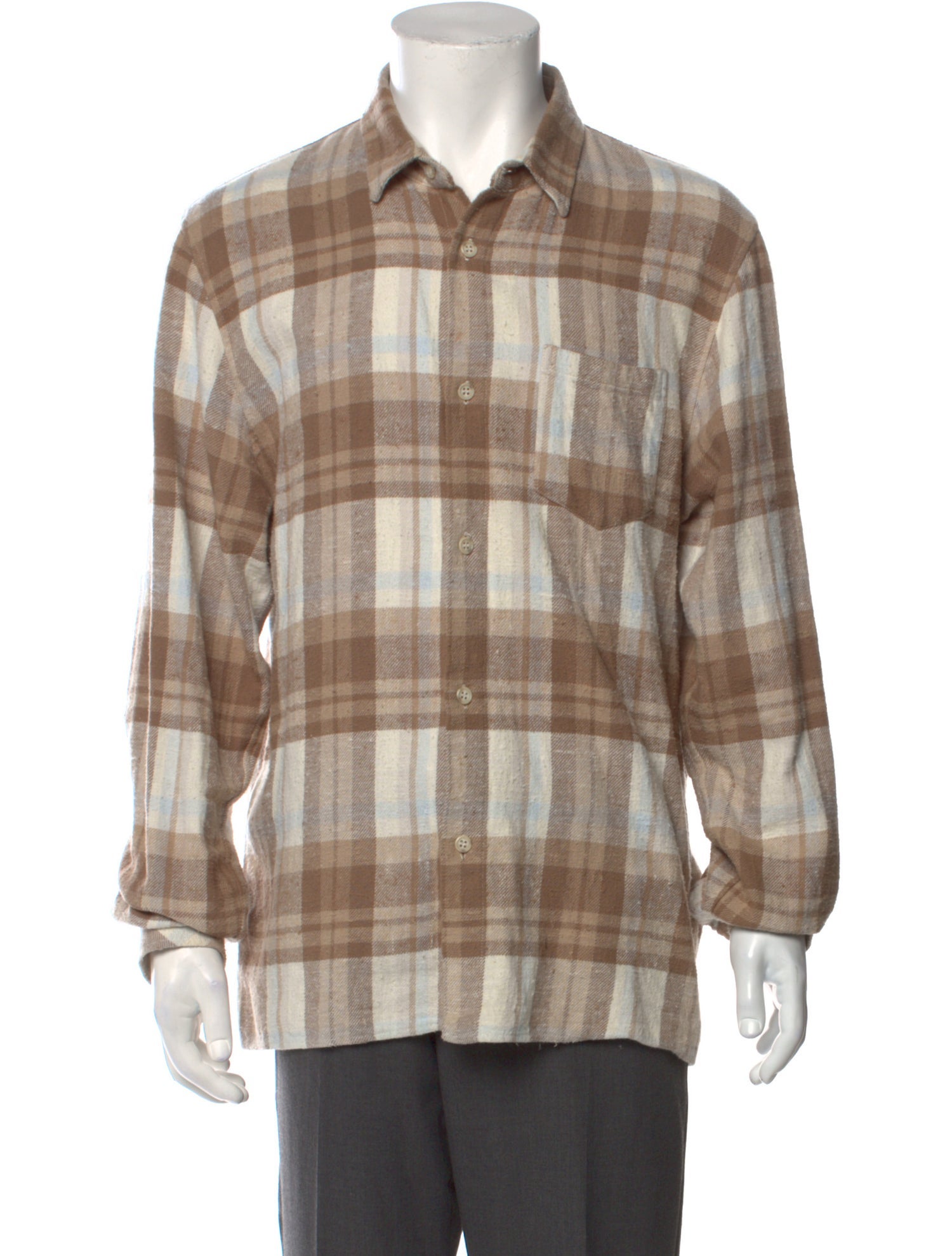 John Elliott Plaid Print Long Sleeve Shirt Brown Casual Shirts