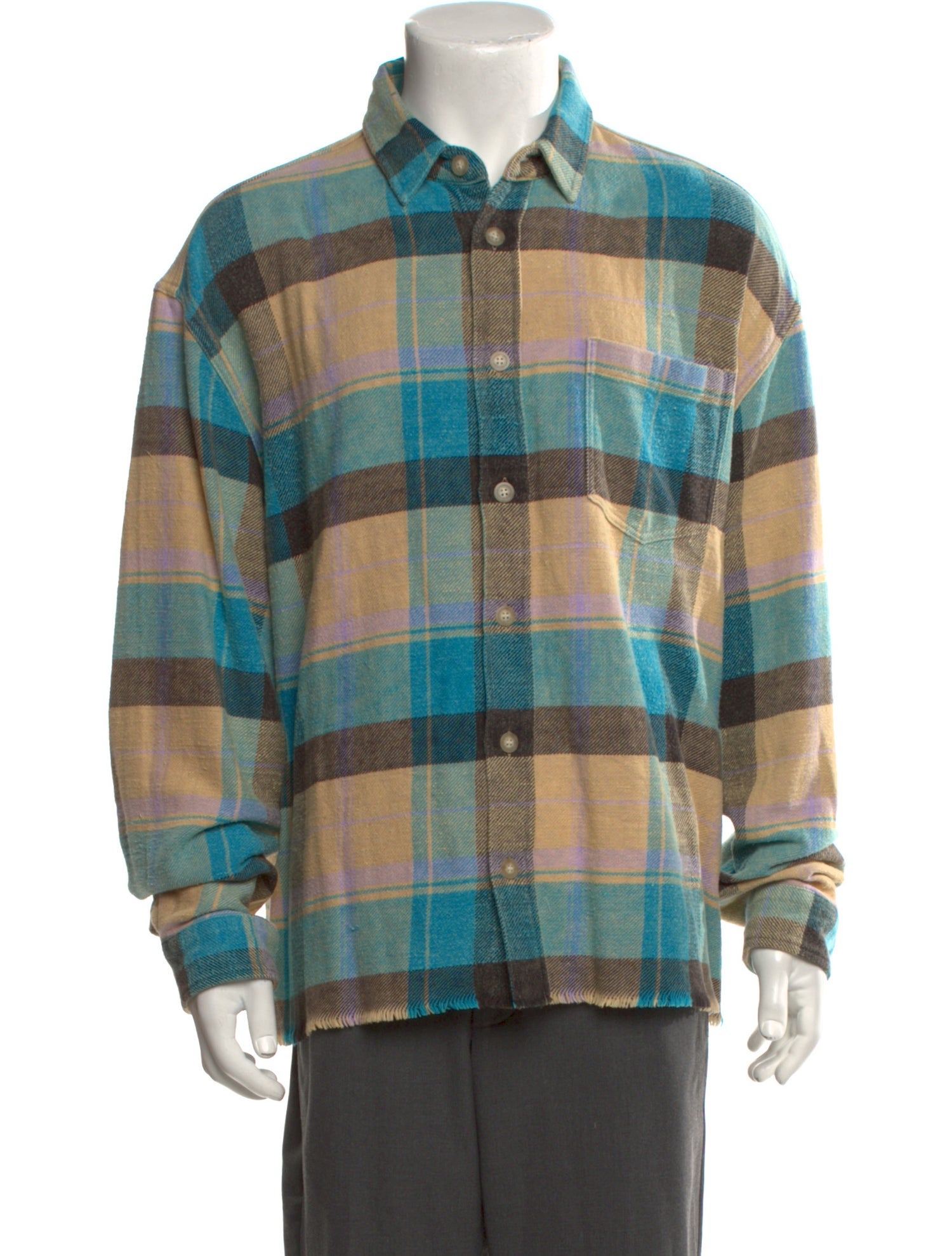 John Elliott Plaid Print Long Sleeve Shirt