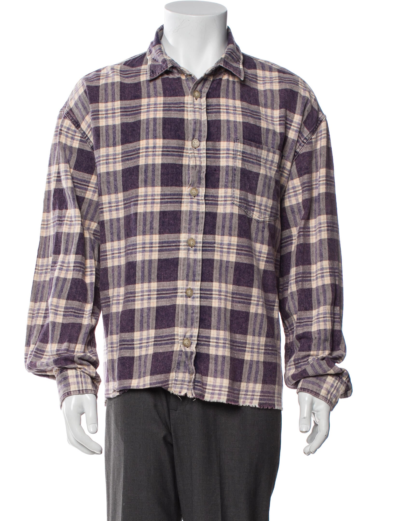 John Elliott Plaid Print Long Sleeve Shirt