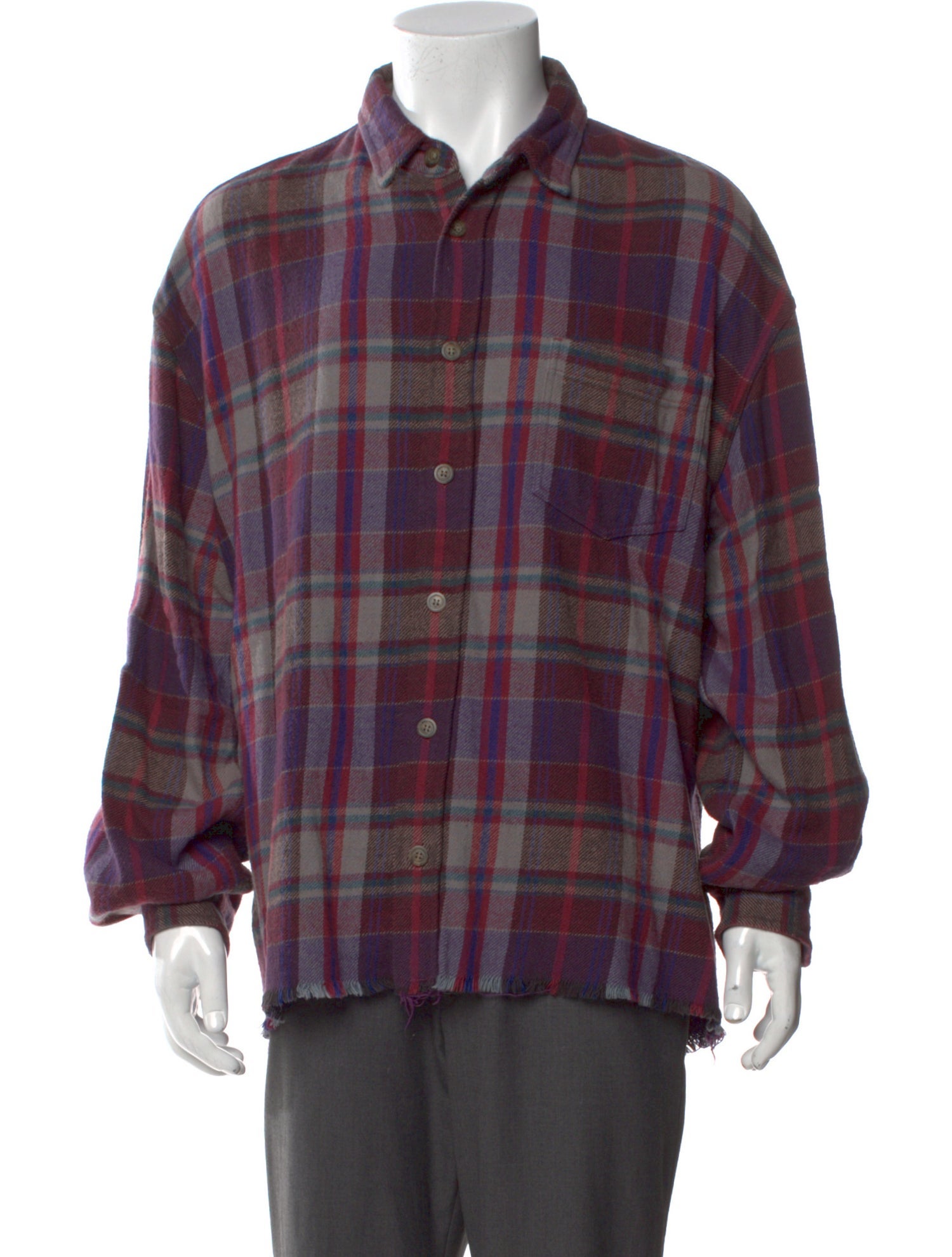 John Elliott Plaid Print Long Sleeve Shirt