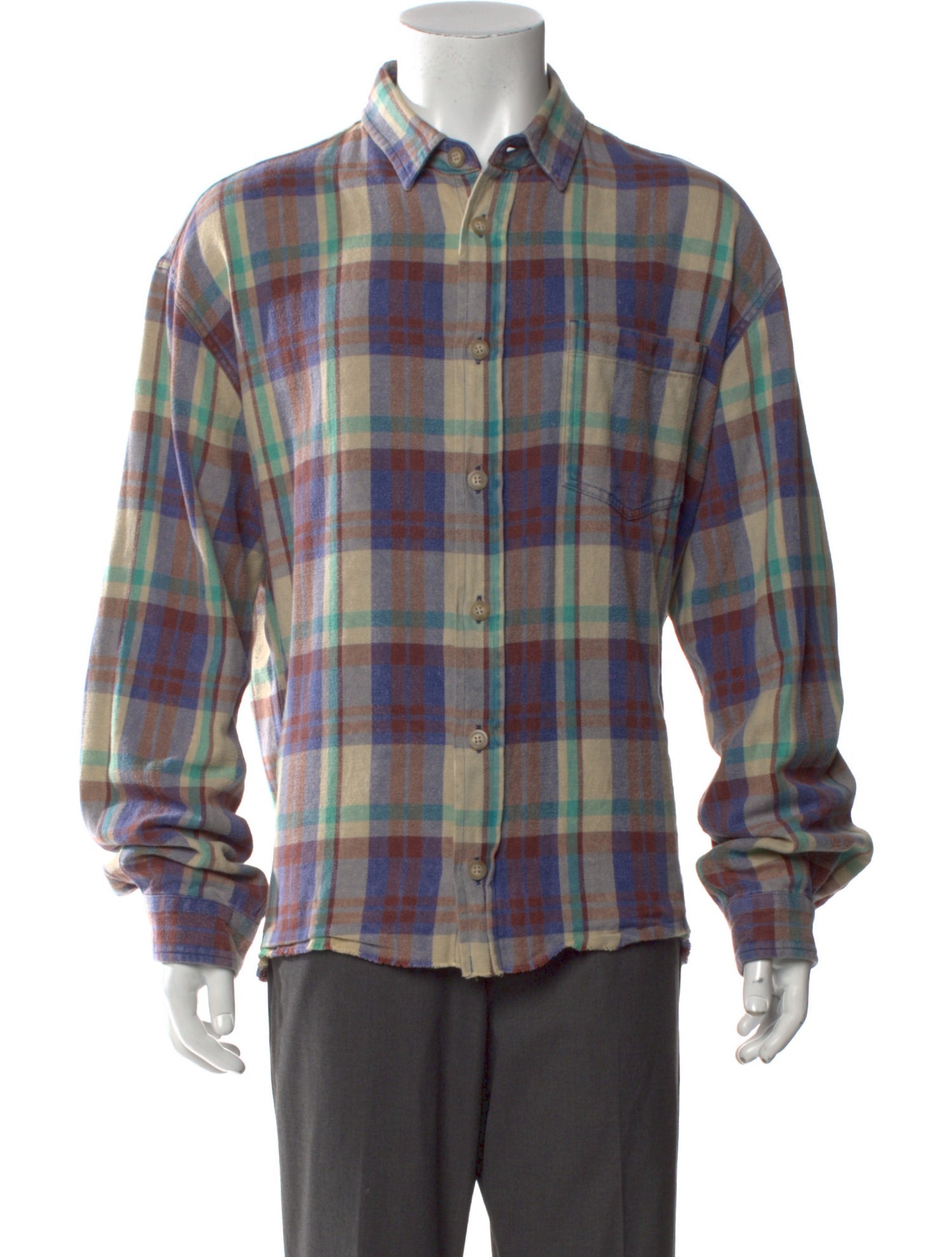 John Elliott Plaid Print Long Sleeve Shirt