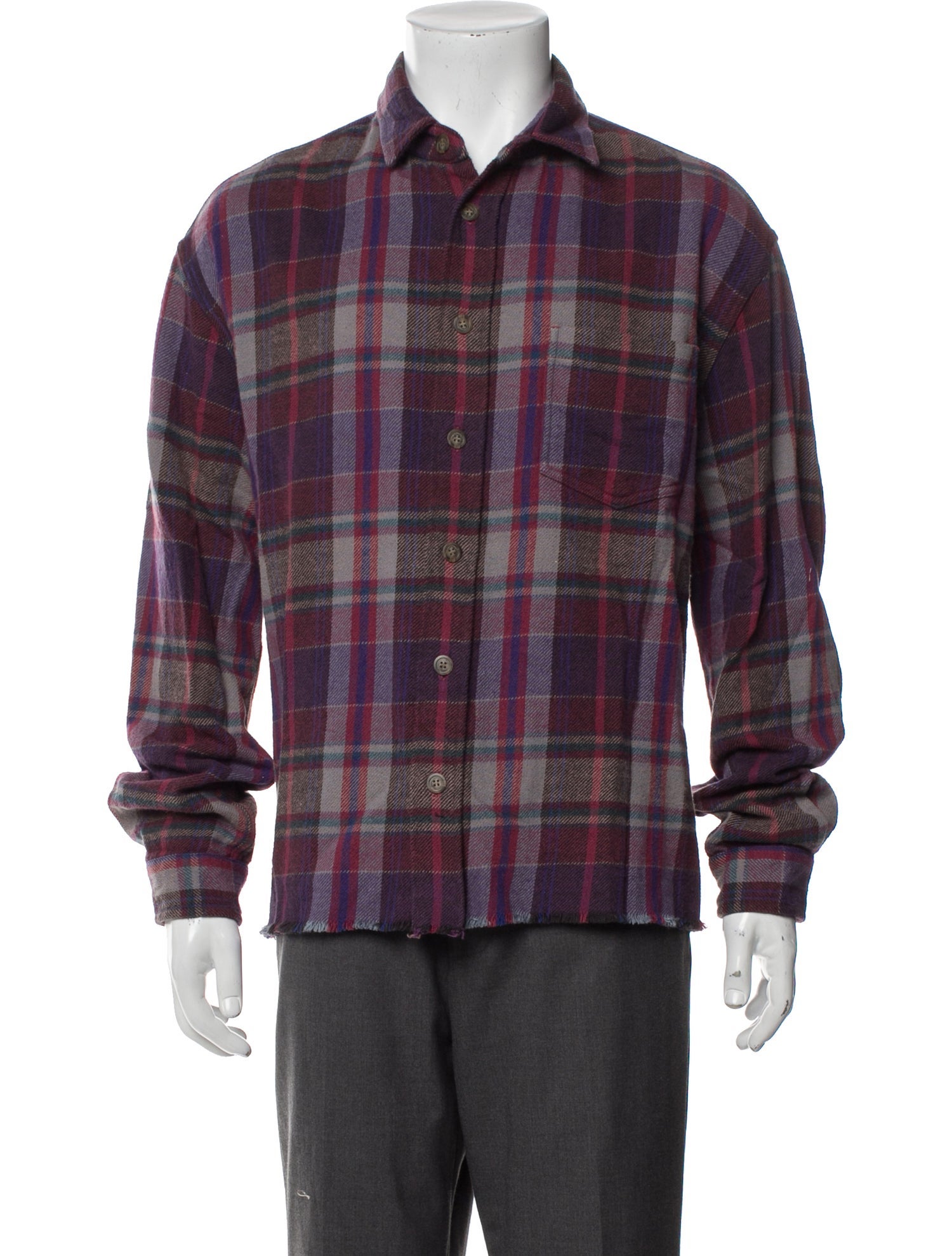 John Elliott Plaid Print Long Sleeve Shirt