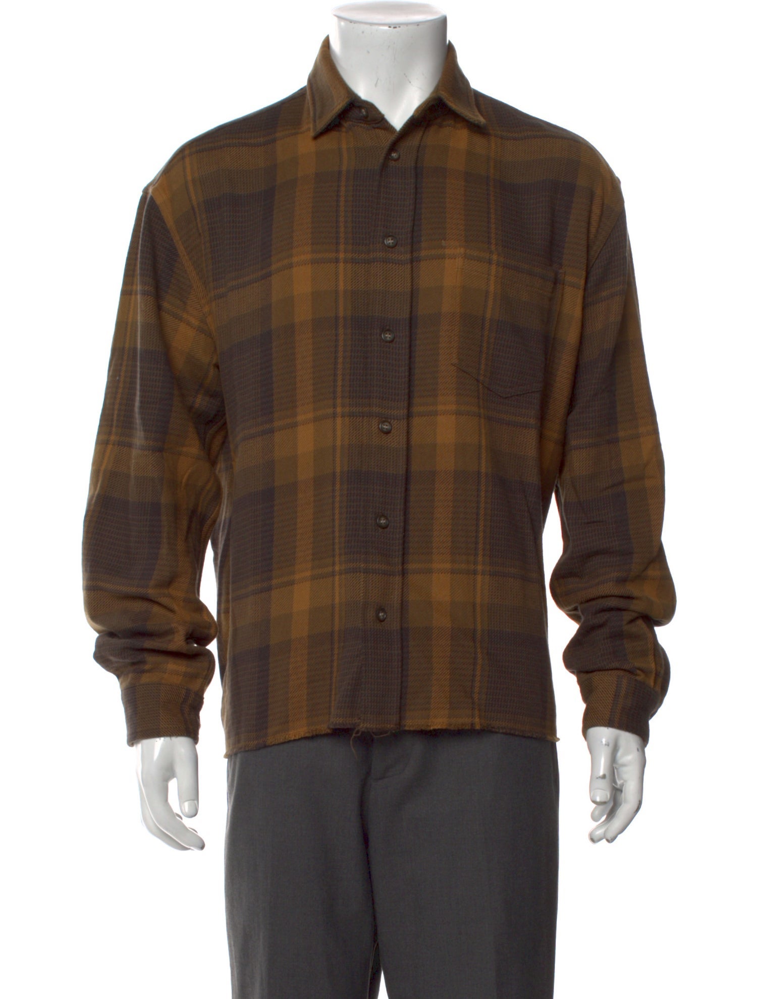 John Elliott Plaid Print Long Sleeve Dress Shirt