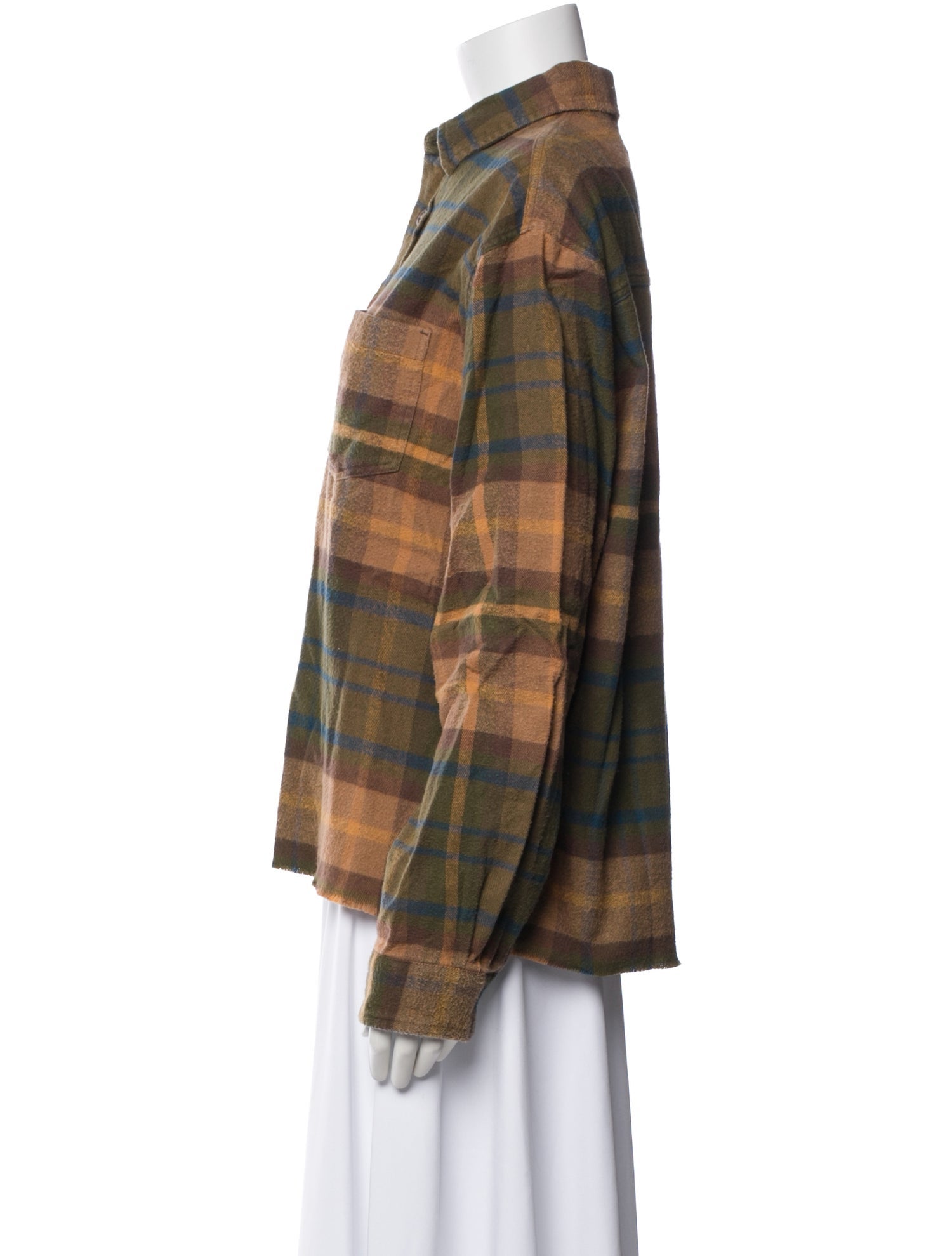 John Elliott Plaid Print Long Sleeve Button-Up Top