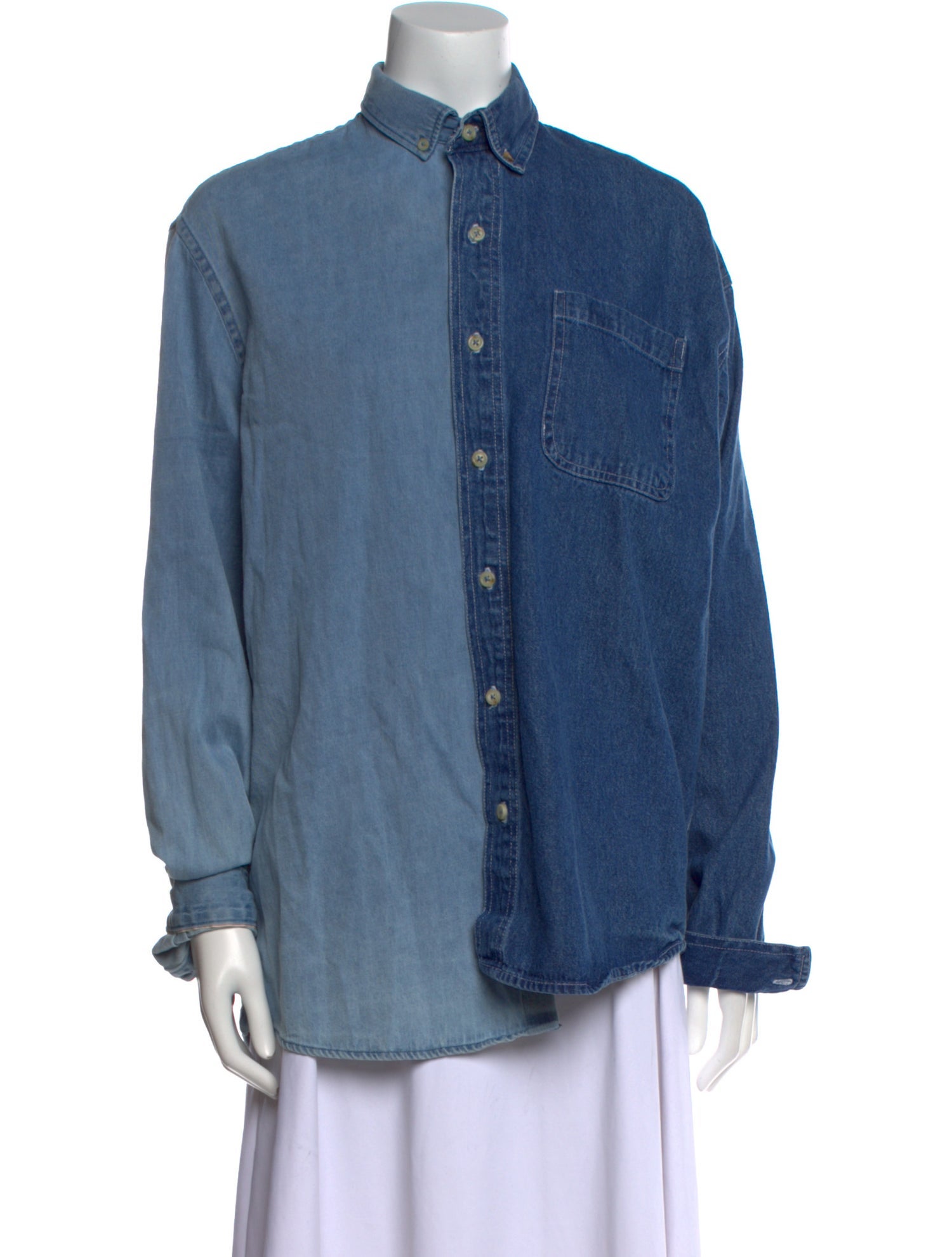 E.L.V. Denim Mock Neck Long Sleeve Button-Up Top