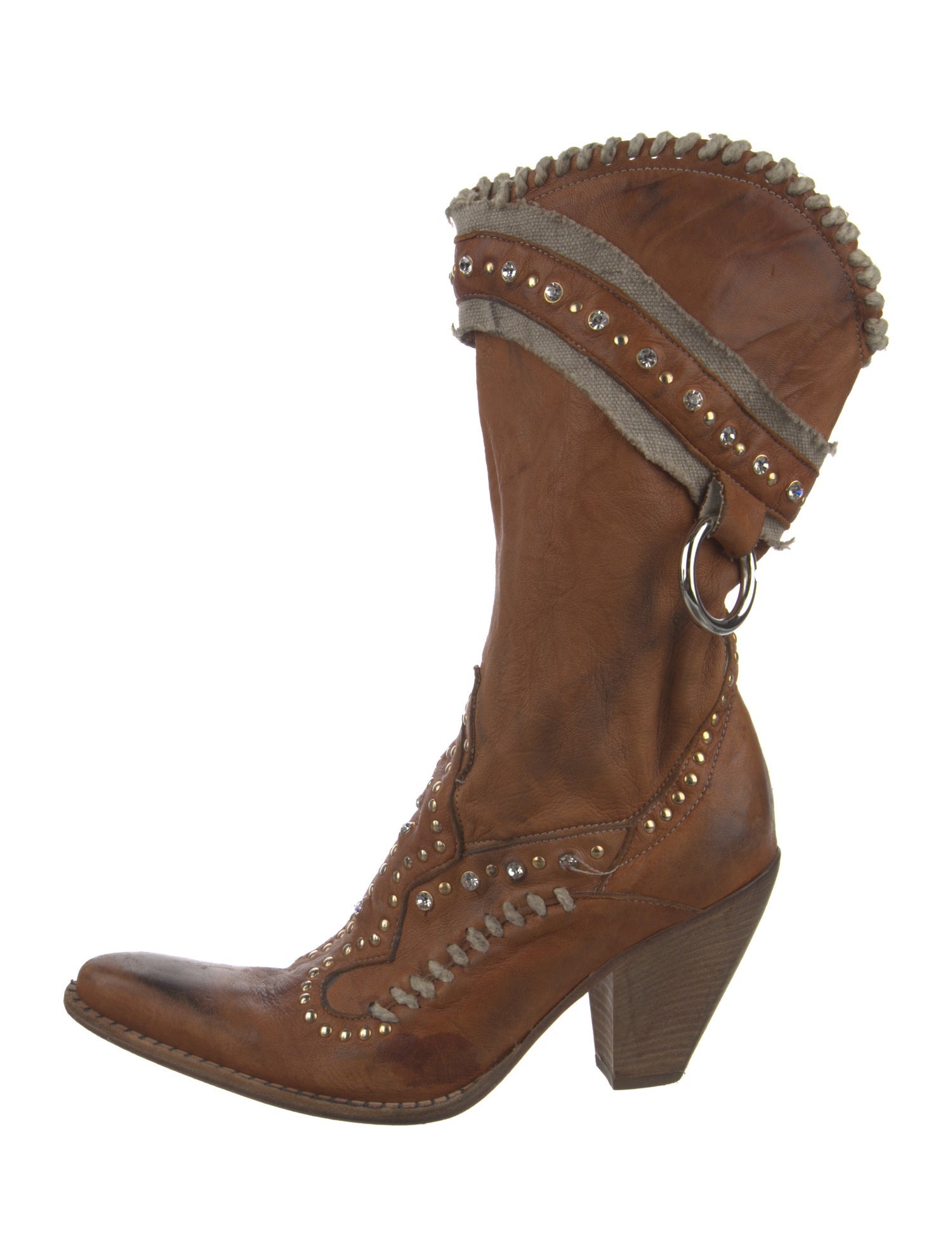 El Vaquero Leather Whipstitch Trim Lace-Up Boots