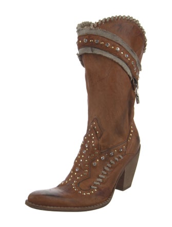 El Vaquero Leather Whipstitch Trim Lace-Up Boots