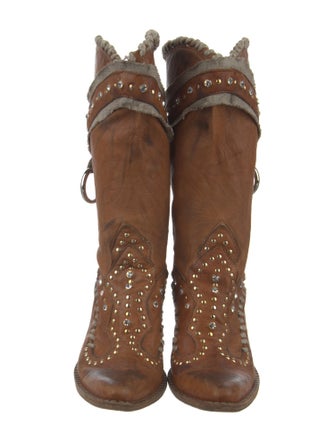 El Vaquero Leather Whipstitch Trim Lace-Up Boots