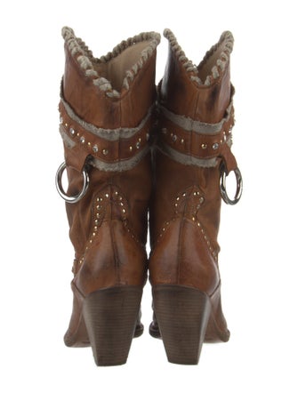 El Vaquero Leather Whipstitch Trim Lace-Up Boots
