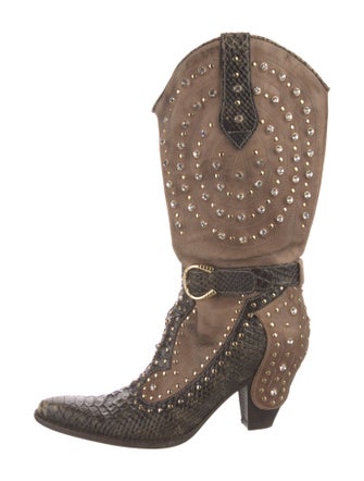 El Vaquero Leather Crystal Embellishments Western Boots
