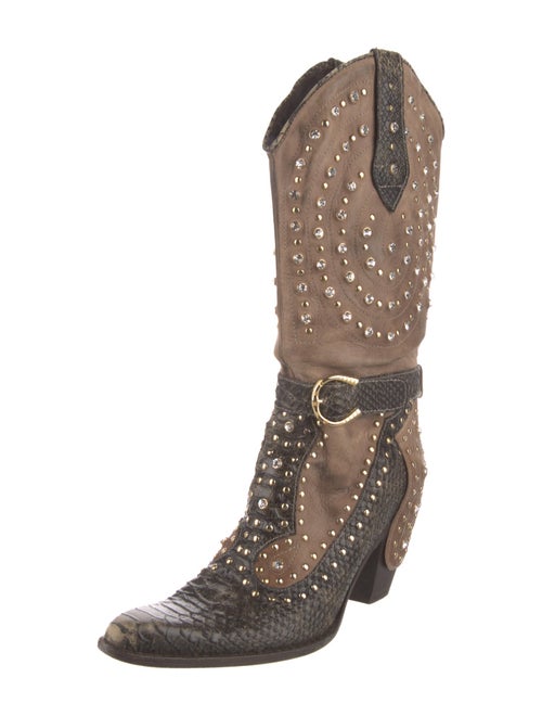 El Vaquero Leather Crystal Embellishments Western Boots
