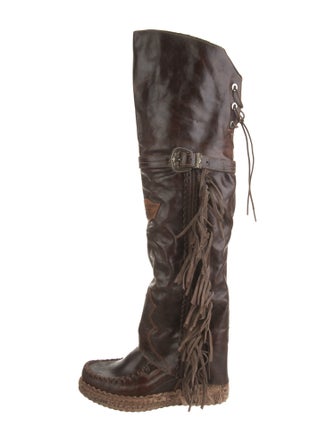 El Vaquero Leather Whipstitch Trim Lace-Up Boots