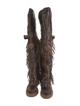 El Vaquero Leather Whipstitch Trim Lace-Up Boots